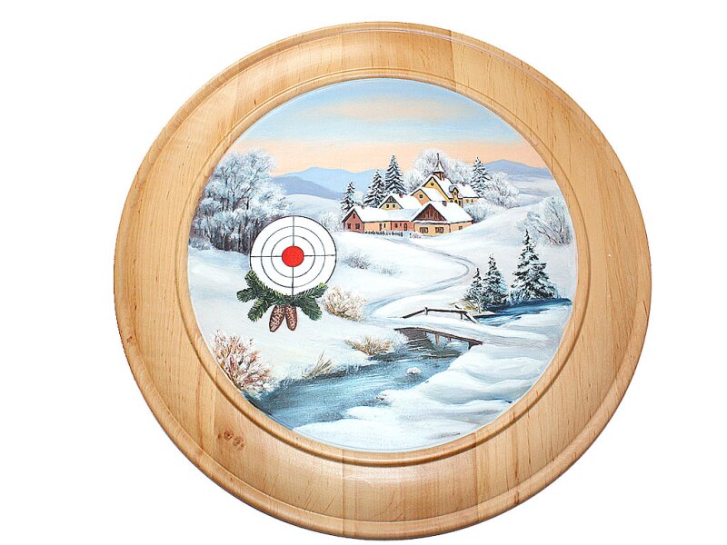 Schützenscheibe 50 cm handbemalt, Winterlandschaft mit Zielscheibe