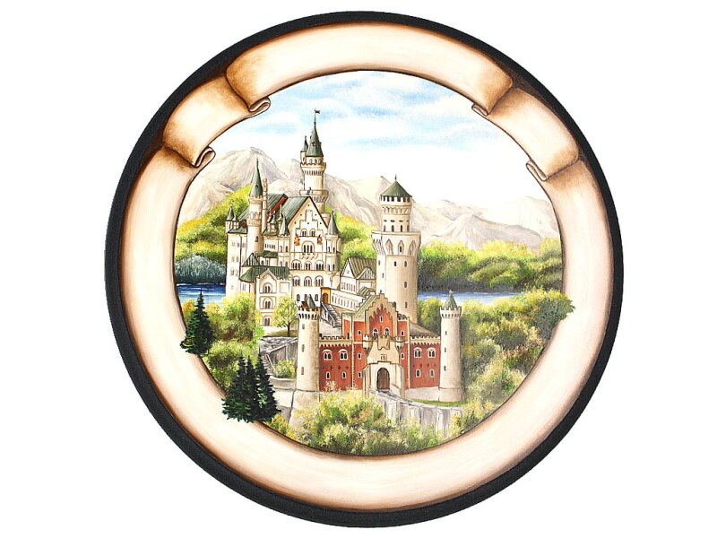 Schützenscheibe 50 cm handbemalt, Schloss Neuschwanstein