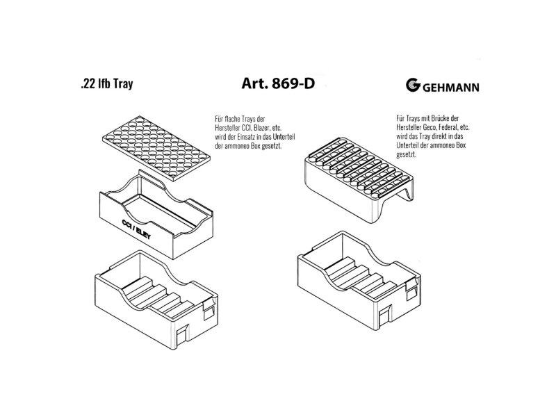 Gehmann Variants catridge box support tray and box .22lfb, 50 Cartridges