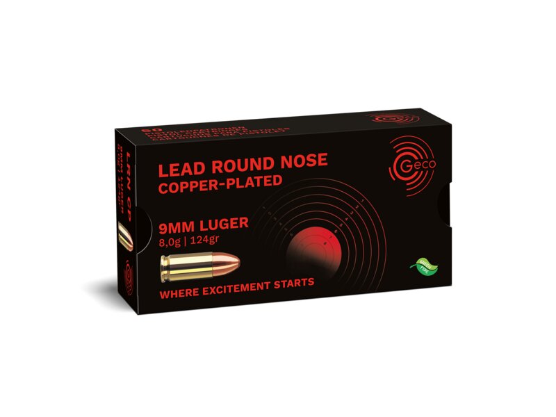 GECO 9 mm Luger LEAD ROUND NOSE COPPER-PLATED  124grs./8,0gr 50 Schuß